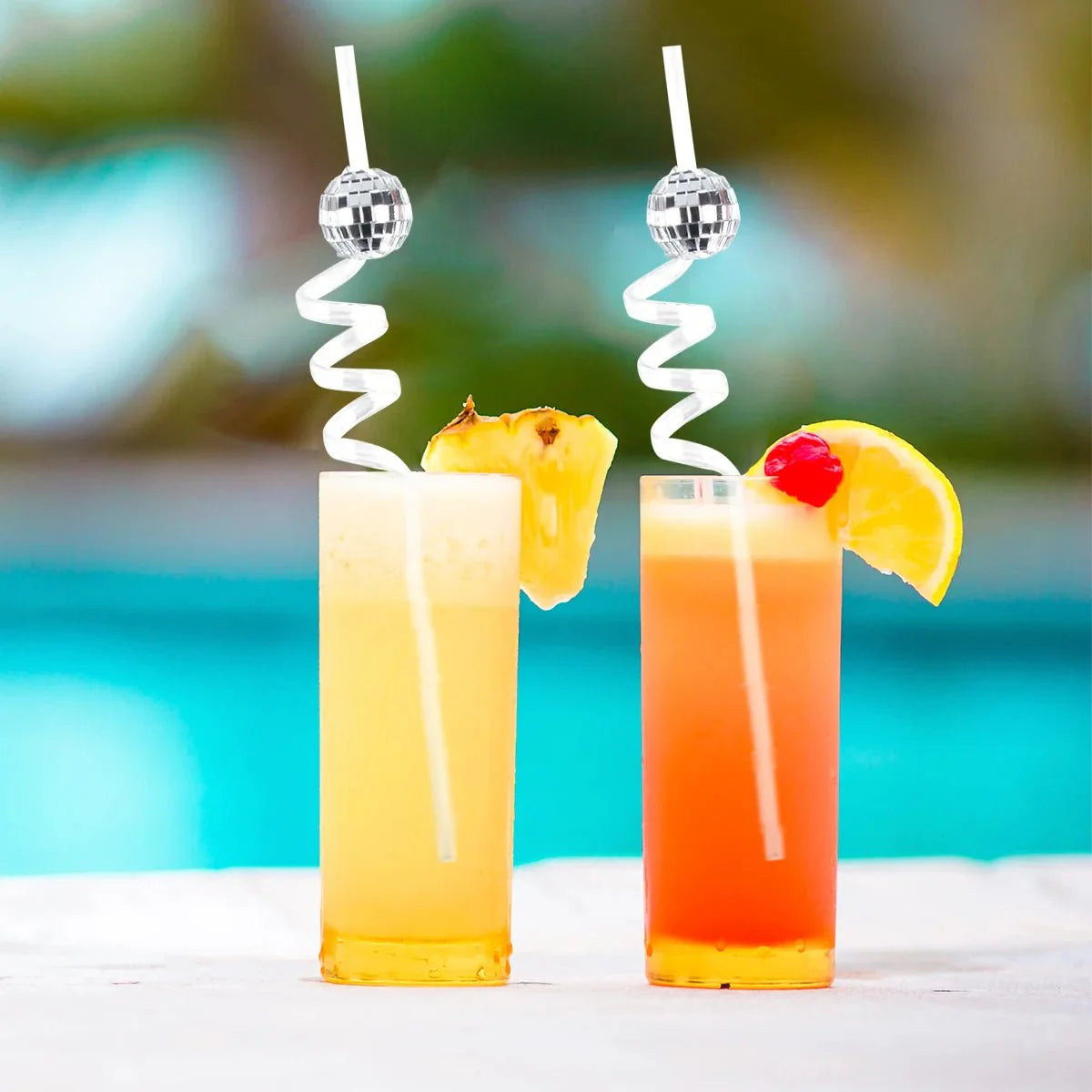 Eight Piece Set Of Sparkling Disco Ball Straws For Parties