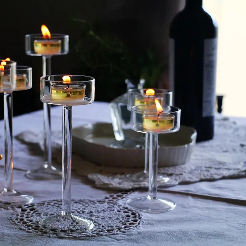 Elegant Glass Tealight Candle Holder Set for Home Decor
