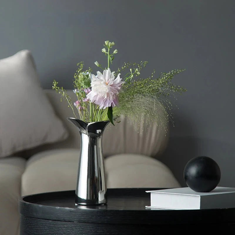 Elegant & Sleek Silver Ceramic Flower Vase for Modern Decor
