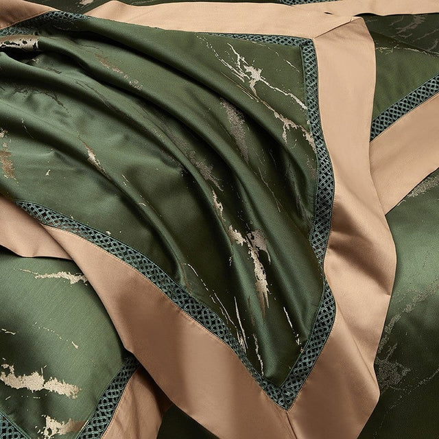 Emerald Opulence Duvet Cover Set – 1000 TC Cotton & Satin with Luxurious Marble Design