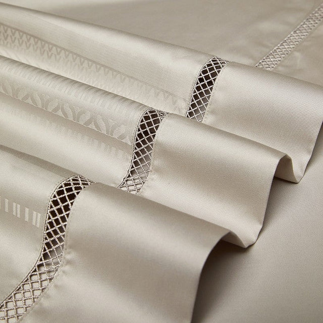 Estelle Duvet Cover Set – 1000 TC Egyptian Cotton in Warm Beige with Elegant Texture