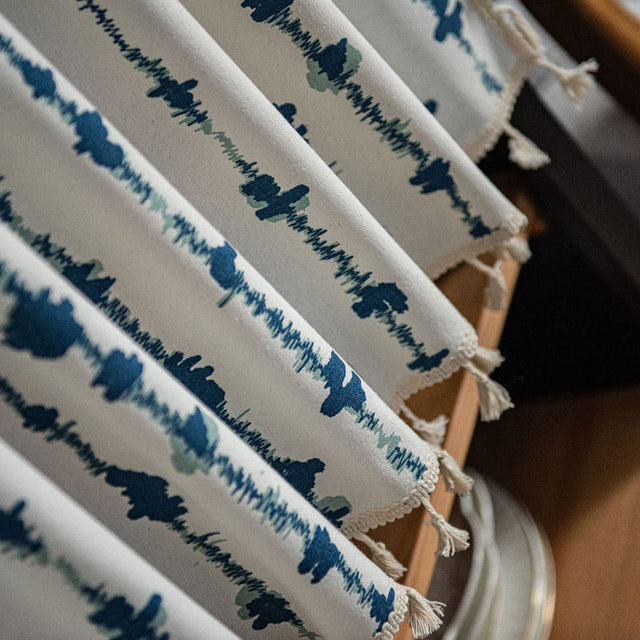 Blue ECG Tassel Cabinet Curtain in Cotton Linen Fabric