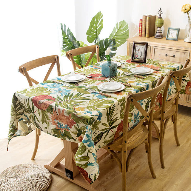 Tropical Rainforest Monstera Pure Cotton Tablecloth-1