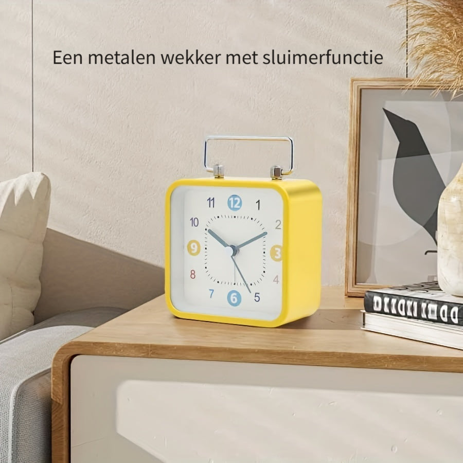 Square Metal Alarm Clock with Night Light and Snooze Feature
