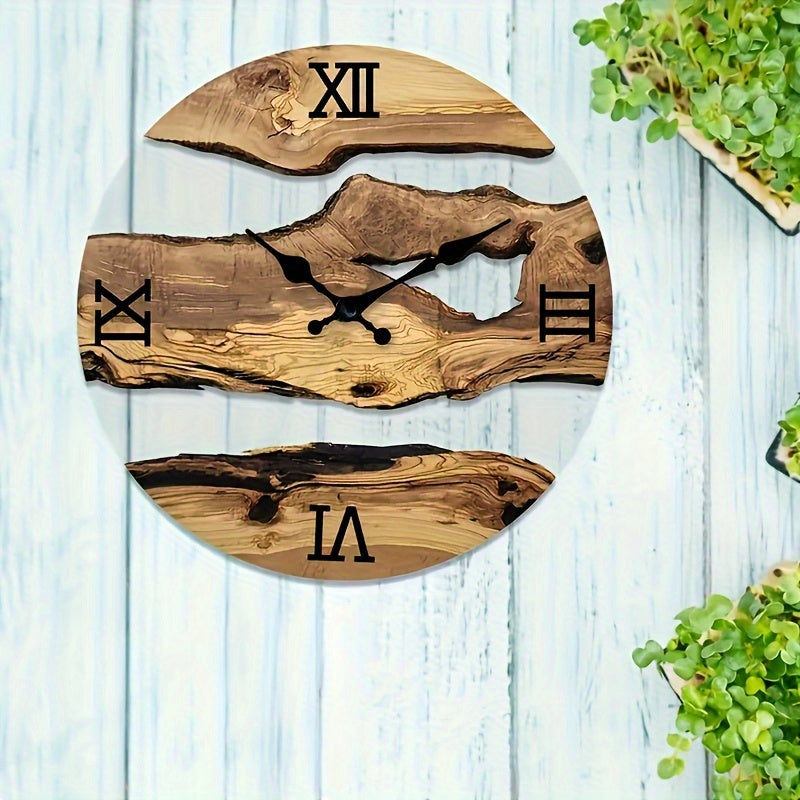 Stylish Acrylic Wall Clock with Natural Wood Grain Design