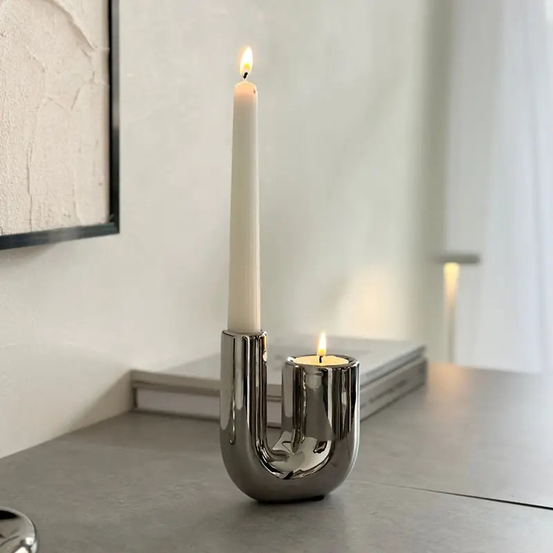 Elegant Silver Candle Holder with Minimalist Design