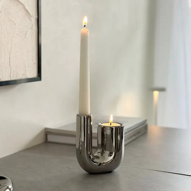 Elegant Silver Candle Holder with Minimalist Design