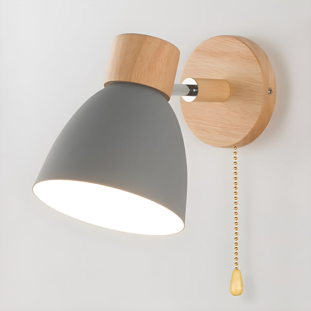 Wooden Nordic Wall Lamp with Switch for Cozy Bedroom
