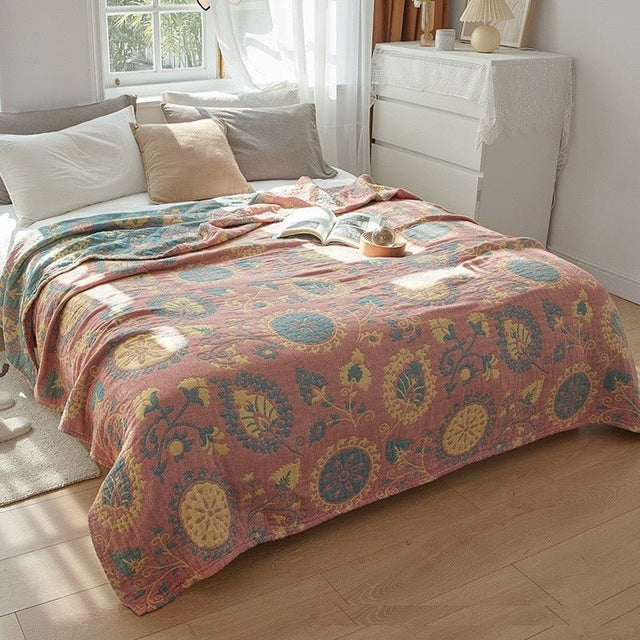 Floral Muslin Bed Cover for Cozy Comfort and Style