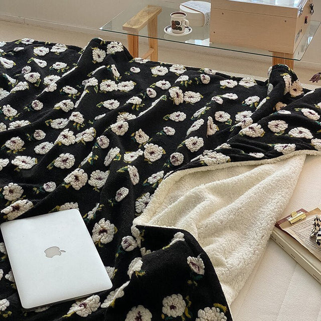 Fluffy Floral Plush Thickened Blanket for Cozy Comfort