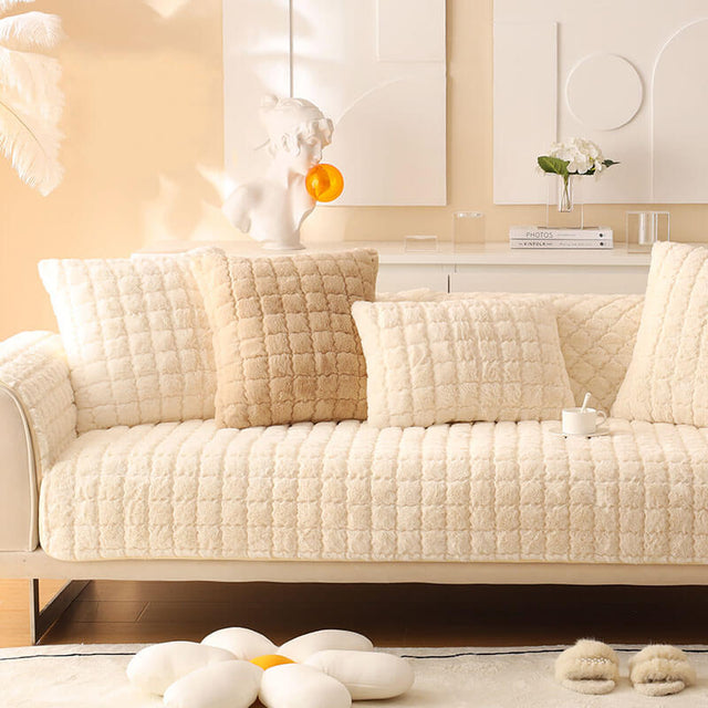 Biscuit Plush Soft Non-Slip Couch Cover with Anti-Slip Design