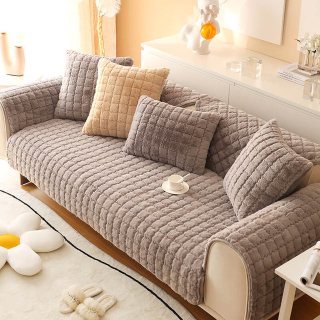 Biscuit Plush Soft Non-Slip Couch Cover with Anti-Slip Design