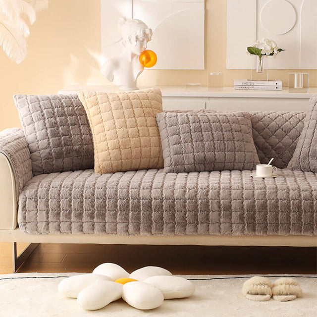 Biscuit Plush Soft Non-Slip Couch Cover with Anti-Slip Design