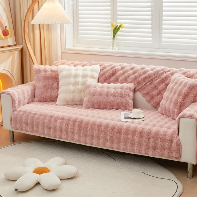 Cozy Plush Solid Colour Non-slip Couch Cover for Comfort