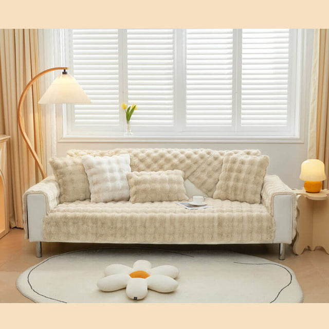 Cozy Plush Solid Colour Non-slip Couch Cover for Comfort