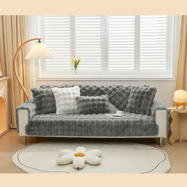 Cozy Plush Solid Colour Non-slip Couch Cover for Comfort