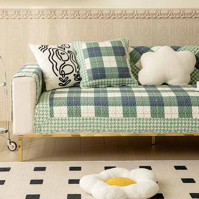 Cotton Plaid Anti-scratch Couch Cover for Pet Protection