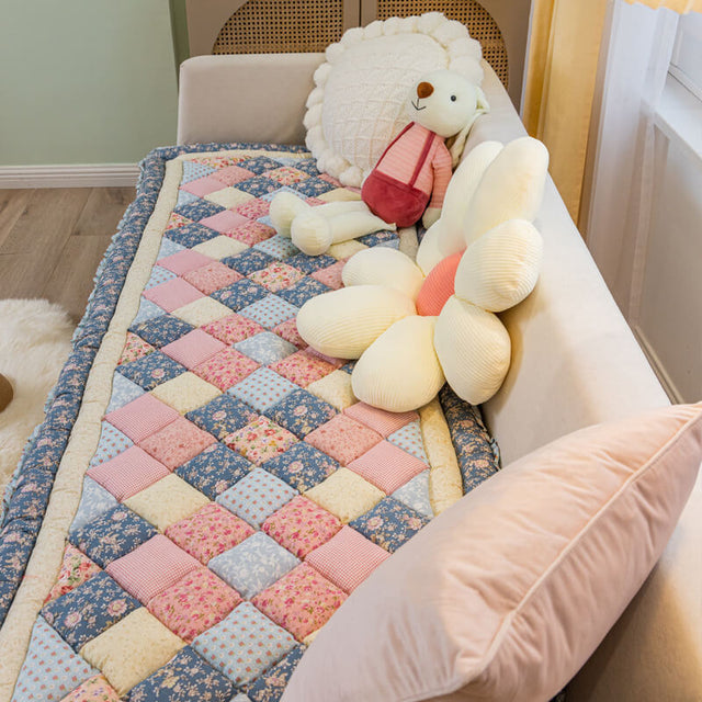 Floral Handmade Pure Cotton Protective Couch Cover, Non-Slip