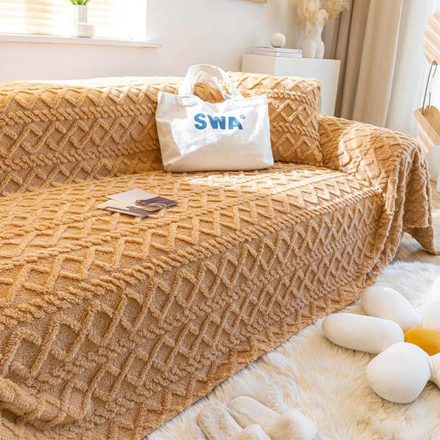 Solid Colour Fleece Furniture Protector Couch Cover Soft Cozy