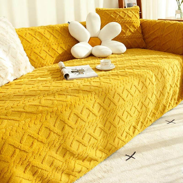 Solid Colour Fleece Furniture Protector Couch Cover Soft Cozy