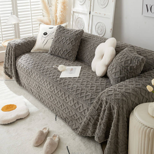 Solid Colour Fleece Furniture Protector Couch Cover Soft Cozy