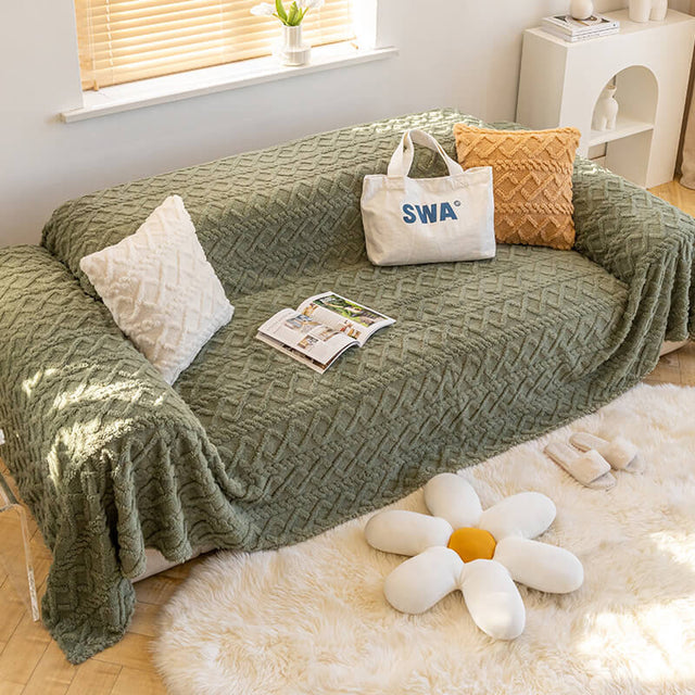 Solid Colour Fleece Furniture Protector Couch Cover Soft Cozy