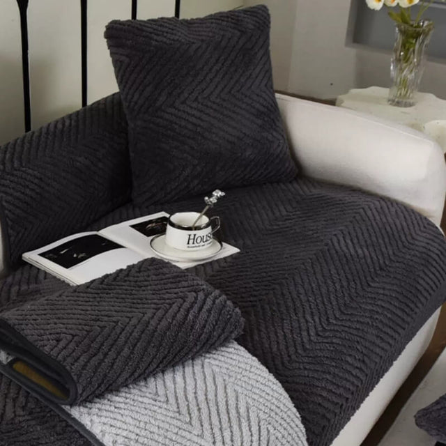 Thickened Plush Herringbone Non-slip Couch Cover for Comfort