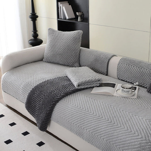 Thickened Plush Herringbone Non-slip Couch Cover for Comfort