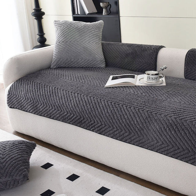 Thickened Plush Herringbone Non-slip Couch Cover for Comfort