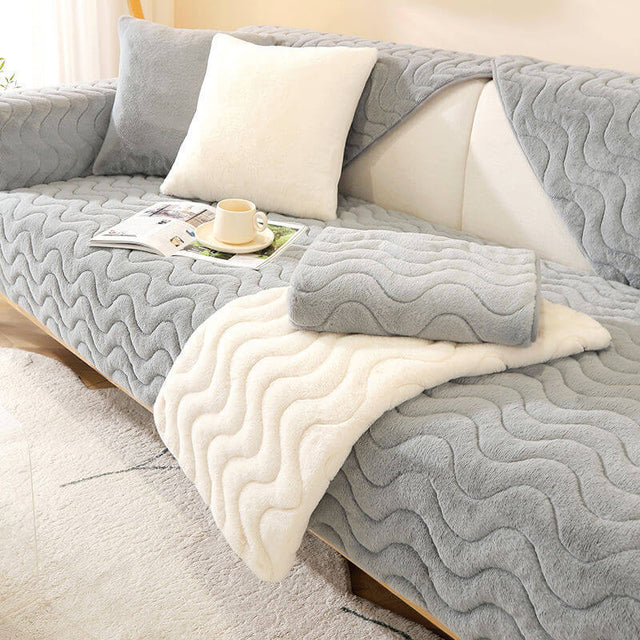 Wave Pattern Soft Plush Non-slip Couch Cover - Stylish Comfort