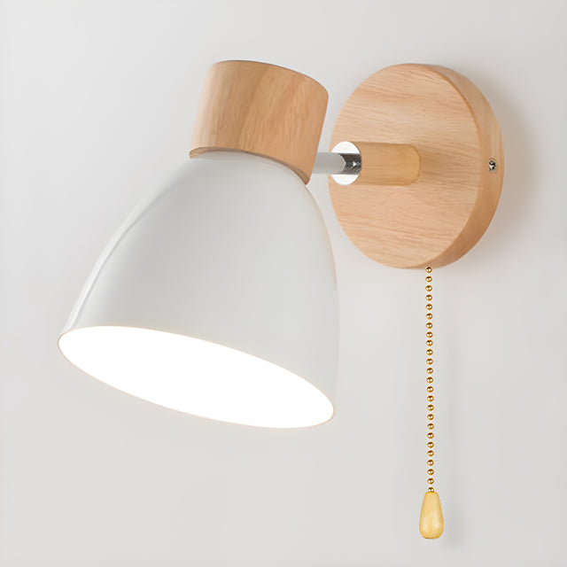Wooden Nordic Wall Lamp with Switch for Cozy Bedroom