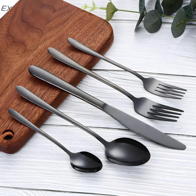30/35/40 Piece Stainless Steel Black Cutlery Set Elegant Design