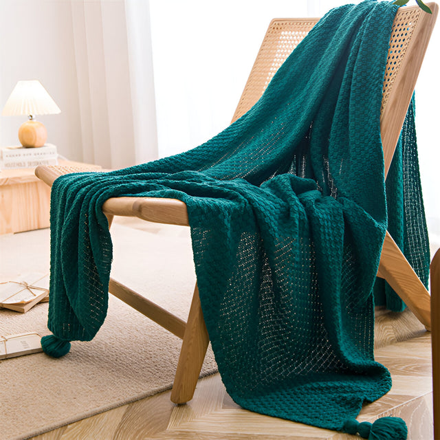 Nordic Waffle Embossed Chunky Knit Blanket For Cozy Spaces