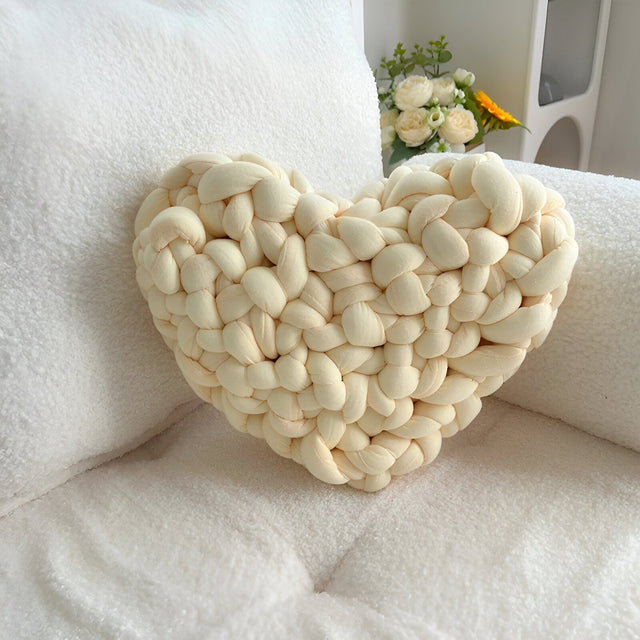 Hand Woven Love Heart Throw Cushion in Cozy Cotton Blend