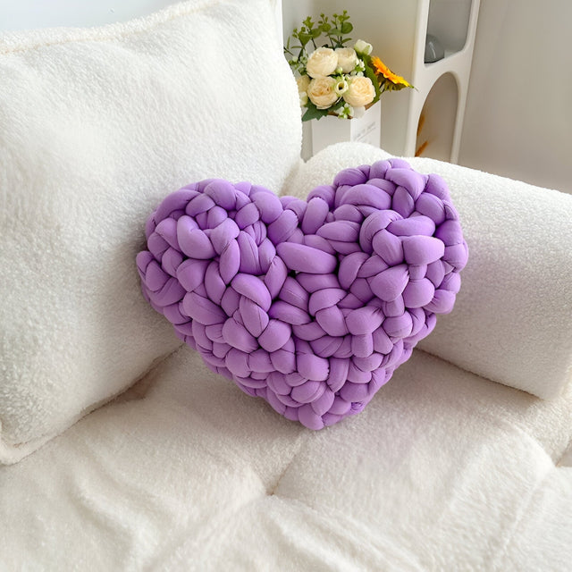Hand Woven Love Heart Throw Cushion in Cozy Cotton Blend