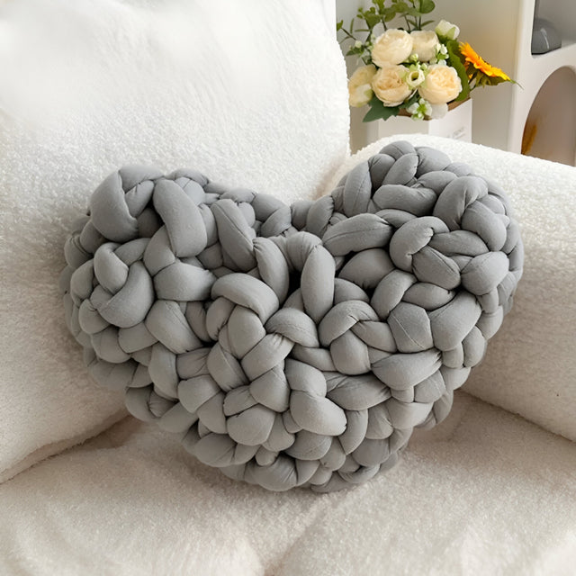 Hand Woven Love Heart Throw Cushion in Cozy Cotton Blend