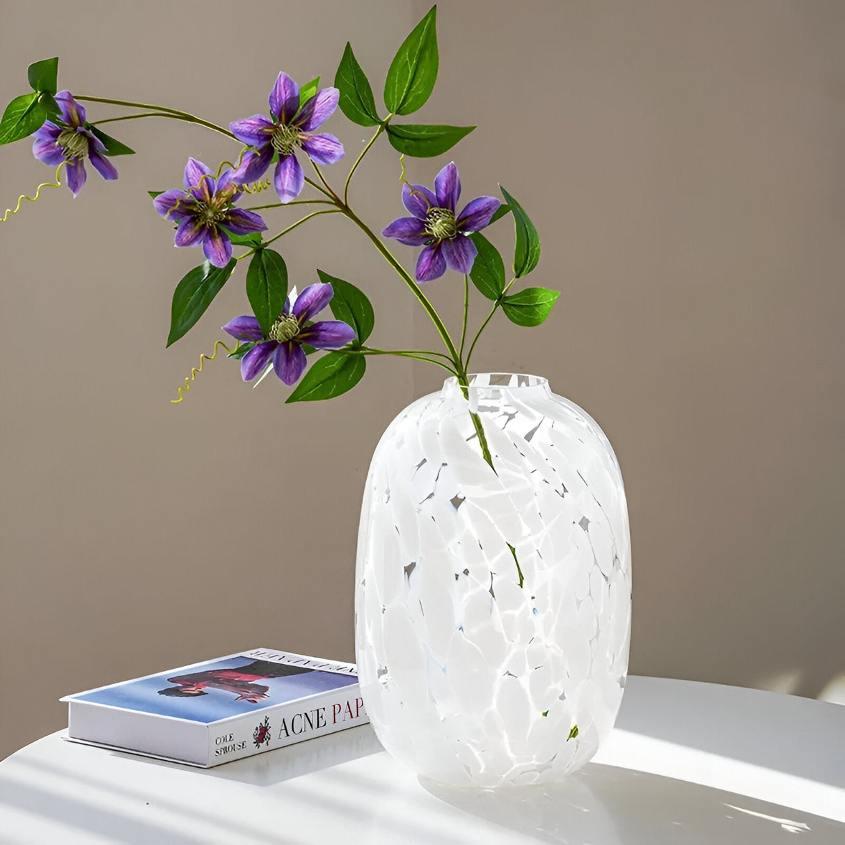 High Sense Marble Effect Glass Vase for Elegant Decor