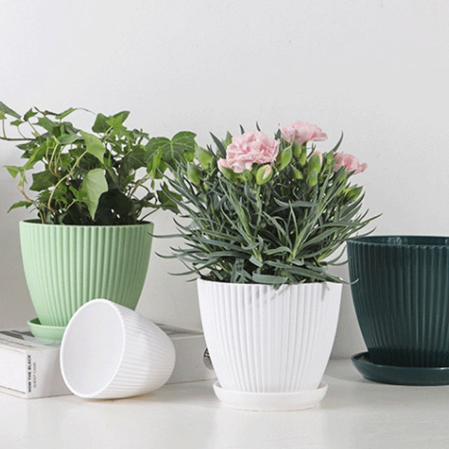 Home Garden Plant Pot With Tray - Modern Plastic Design