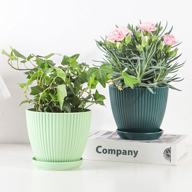 Home Garden Plant Pot With Tray - Modern Plastic Design