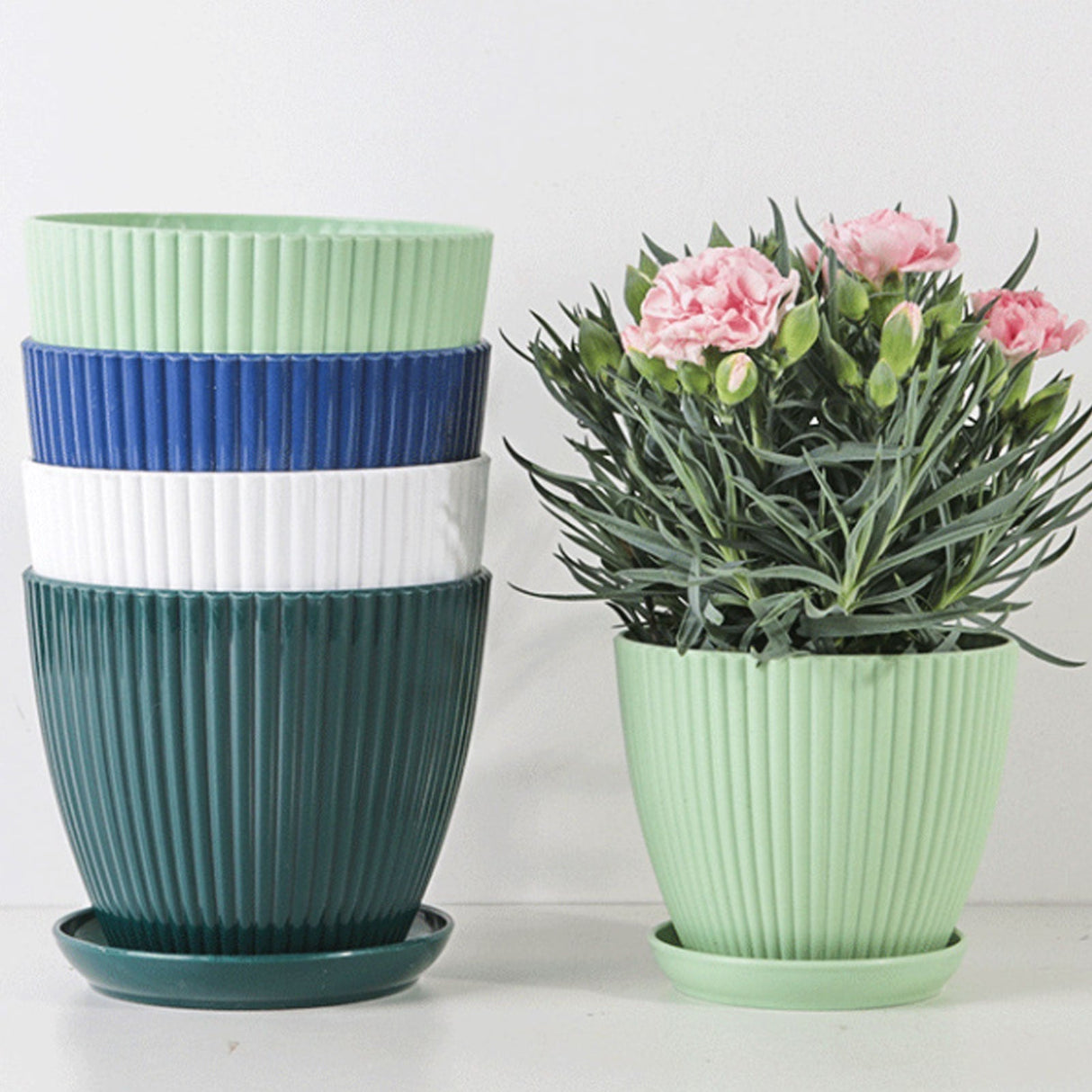 Home Garden Plant Pot With Tray - Modern Plastic Design