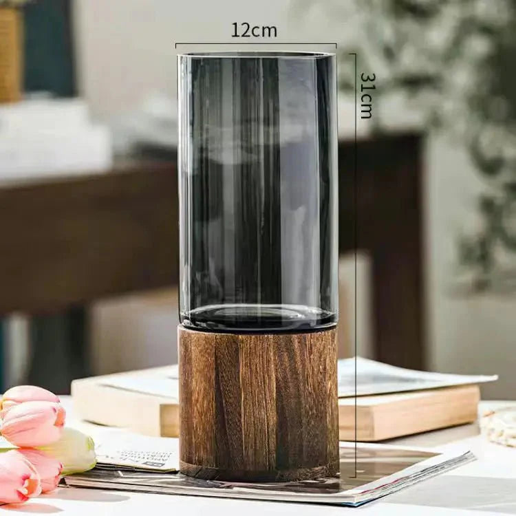 Hydroponic Wood & Glass Vase for Stylish Home Decor