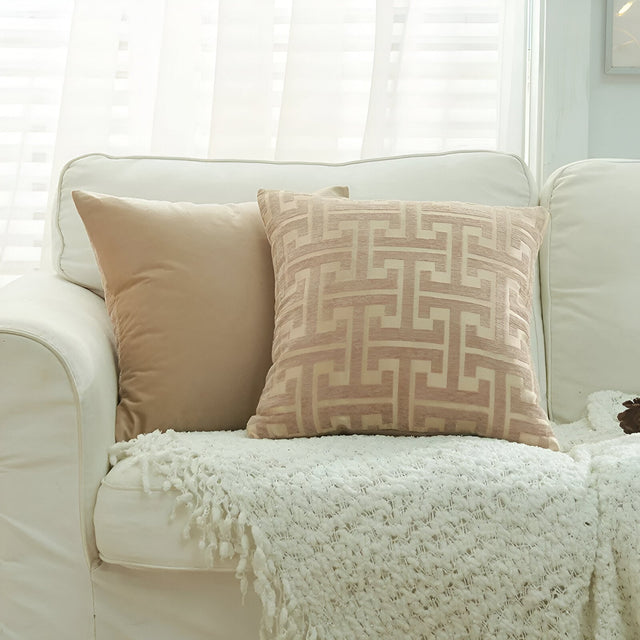 Jacquard Chenille Cushion Cover - Red Gold Embroidered Design