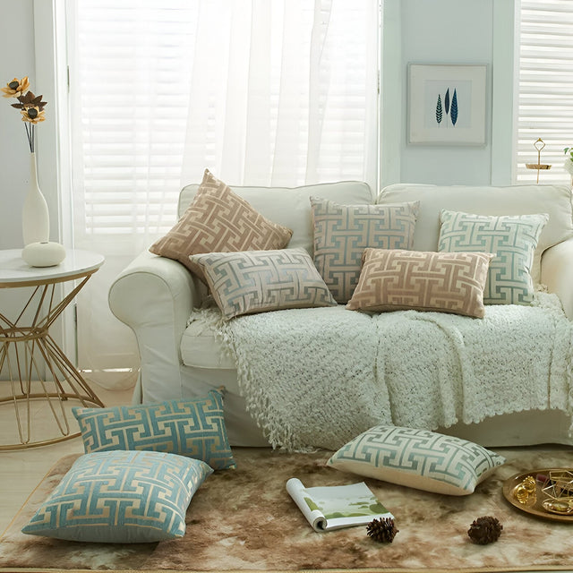 Jacquard Chenille Cushion Cover - Red Gold Embroidered Design