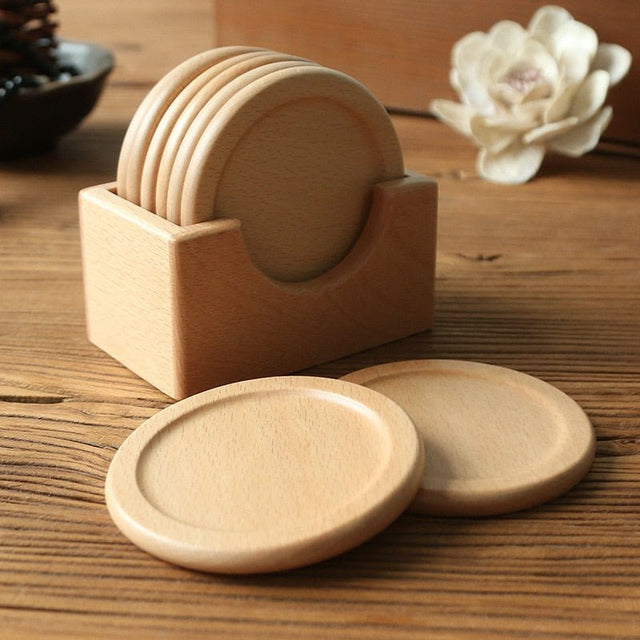 Japanese Style Six Piece Wooden Coaster Set - Eco-Friendly