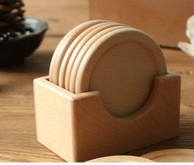 Japanese Style Six Piece Wooden Coaster Set - Eco-Friendly