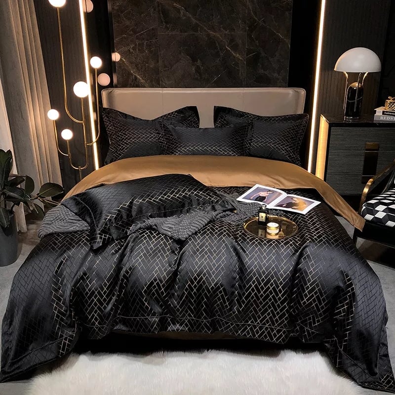 Noir Jasmine Luxury Jacquard Duvet Cover Set