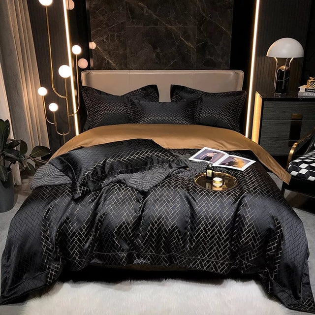 Noir Jasmine Luxury Jacquard Duvet Cover Set