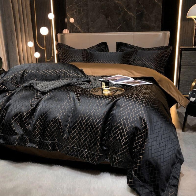 Noir Jasmine Luxury Jacquard Duvet Cover Set