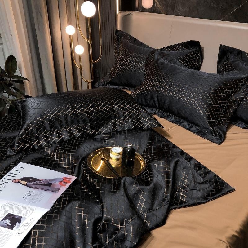 Noir Jasmine Luxury Jacquard Duvet Cover Set
