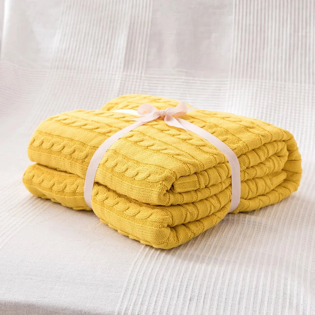 Knitted Cotton Solid Colour Throw Blanket for Cozy Comfort